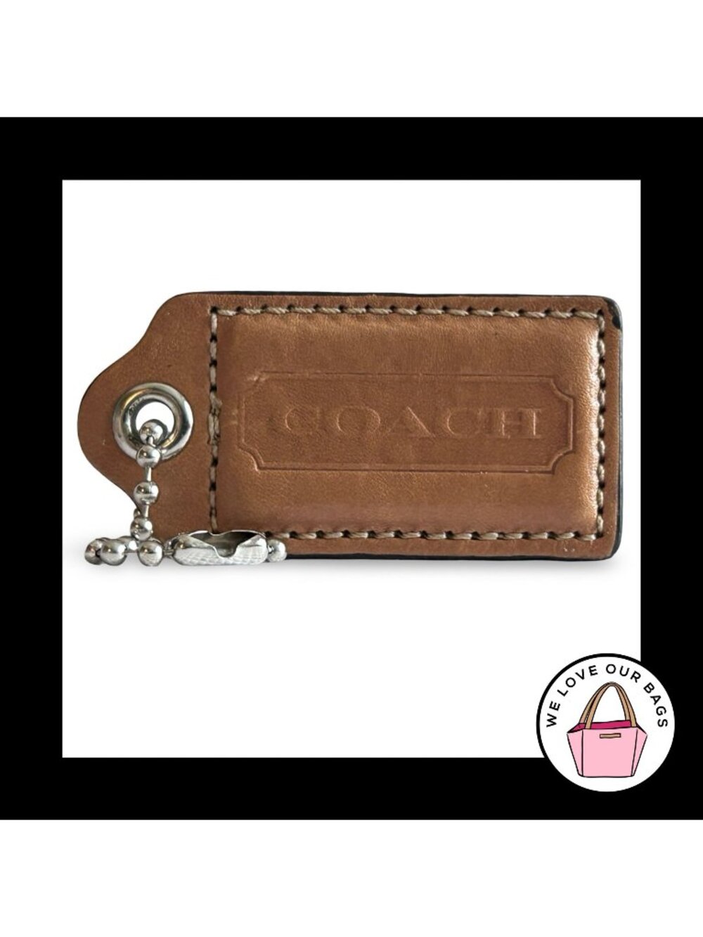 COACH HANG TAG 2.5" Saddle Brown & Mahogany Leather Bag Charm Keychain Fob Large